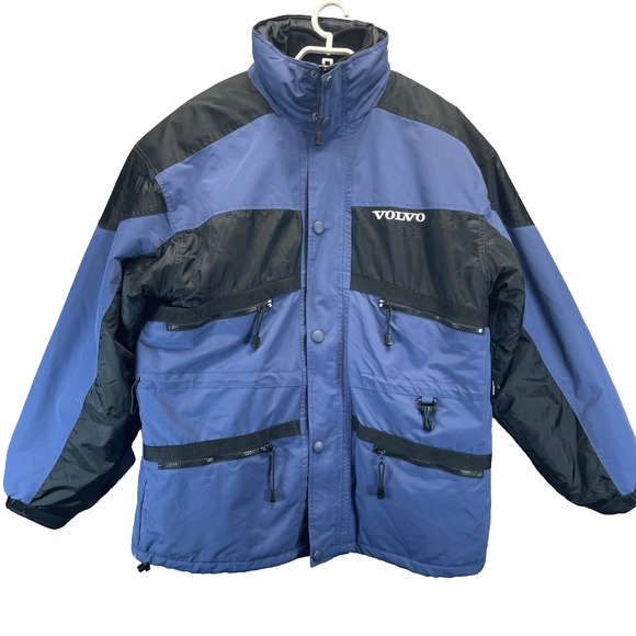 Vtg Volvo Official Men Jacket Sz Large Blue Parka Hooded w/Fleece Vest Removable - Picture 1 of 11